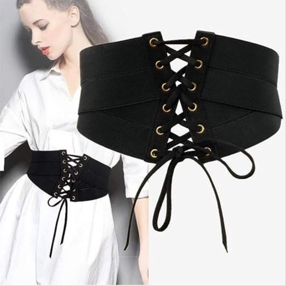 Womens Elastic Wide Band Wrap Cinch Retro High Waist Lace-Up Tie PU Leather Cors main image 6